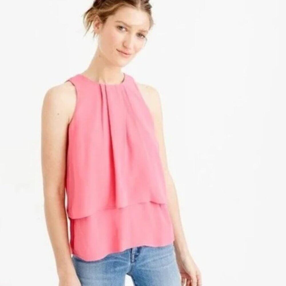 J. Crew Women's Tiered Crepe Sleeveless Top Coral Size 2